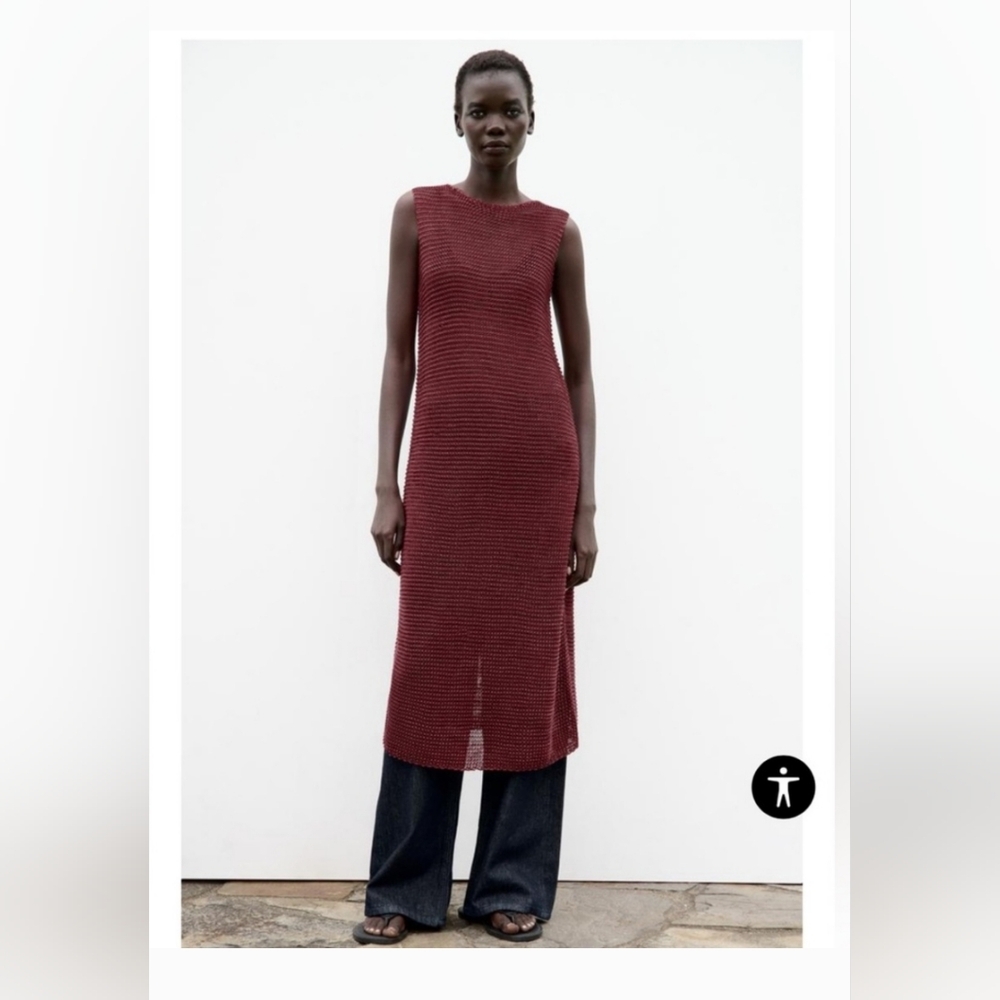 NWT Zara Sleeveless Crochet Midi Dress, Eggplant, Sz M
